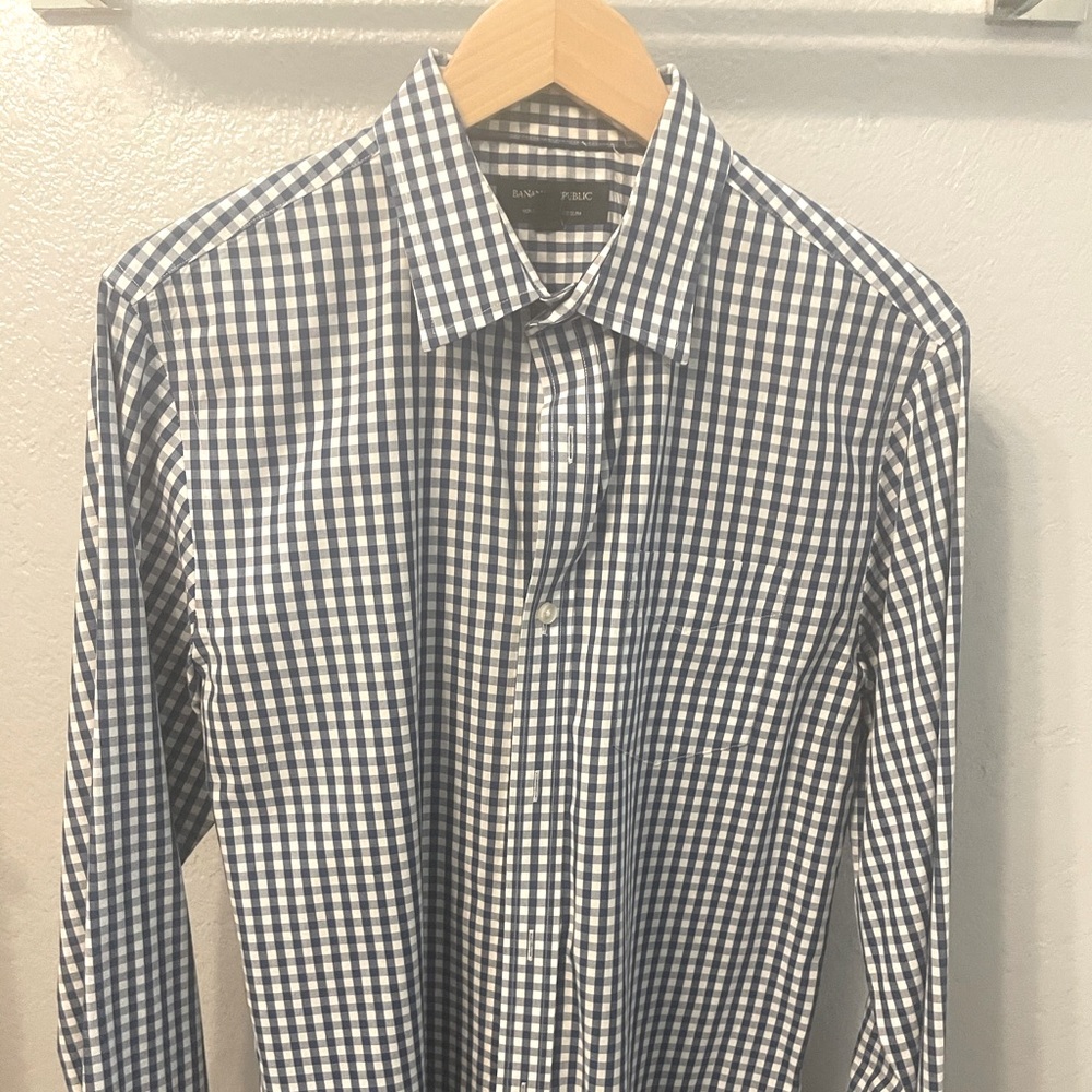 Banana Republic Dress Shirt Blue Gingham Style